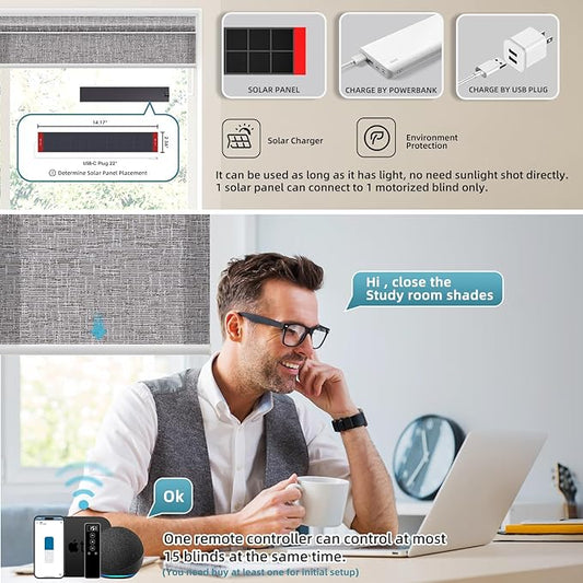 SmartWings Motorized Light Filtering Shades, Work with Matter Thread Homekit Z-Wave Alexa Google, 70% Blackout Shades Translucent, Cordless Blinds with Remote Control Rechargeable, Safari Midnight