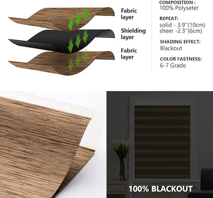 ZSTARR Motorized Blackout Window Blinds with Remote,Smart Zebra Mini Blinds Shades for Windows Control Wireless Roller Shades Blinds for Windows, Office,Home, Hotel, Club, HD160 Yellow-Brown
