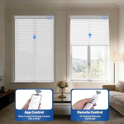 Motorized Cellular Shades with Remote, Light Filtering Smart Cellular Shades Compatible with Alexa, Honeycomb Window Blinds for Bedroom Home Office, Custom Size, Half Shading White