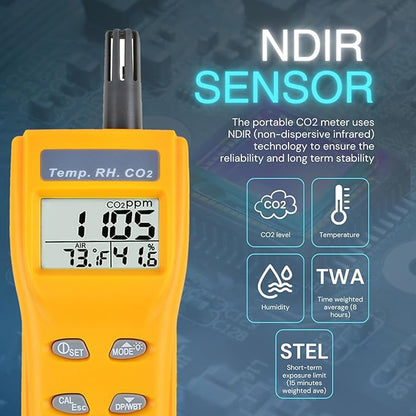 CO2 Meter Indoor Air Quality Meter CO2 Monitor 9999ppm Carbon Dioxide Temp. Humidity Meter NDIR Sensor Detector
