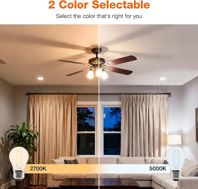 Sylvania LED White Filament Refrigerator Light Bulb, Daylight 5000K, A15 Fridge Light Bulb, Appliance Bulb for Ceiling Fan Light Bulbs, 60W, Dimmable, 750 LMS, Medium Base - 2 Pack (42248)