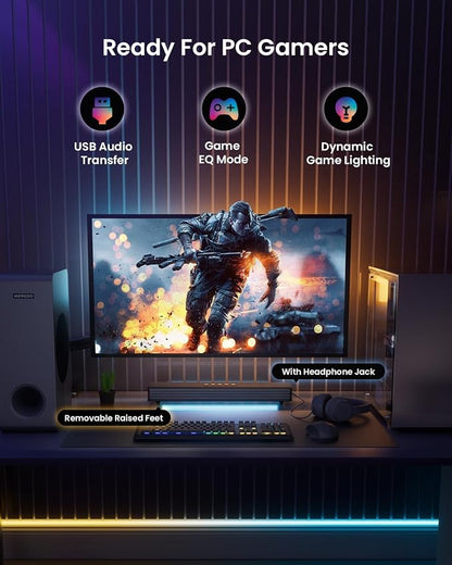 MEREDO Sound Bar for Smart TV 160W 3.1CH PC Gaming Soundbar with Subwoofer RGB Lighting Audio Sync Surround Sound System BT 5.3/HD-ARC/Optical/AUX/USB for Desktop Tablets Consoles Home Cinema