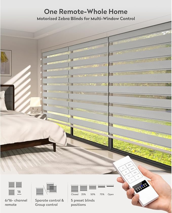 ACMEART Motorized Zebra Blinds,Smart APP & Remote Control 95% Blackout Shades,Compatible with Alexa,Custom Size Electric Window Blinds for Bedroom/Home/Office (Classical Light Grey)