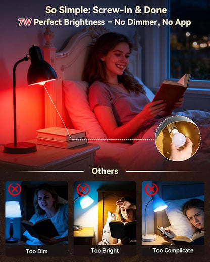 BoRccdit 670nm Red Light Bulbs for Sleep, Lab-Certified Deep Red Light Bulb 100% Blue Light Blocking, A15 7W Dim Red LED Night Light Bulb for Bedroom, Baby Nursery, Read (2PK, White Shell, Red Glows)