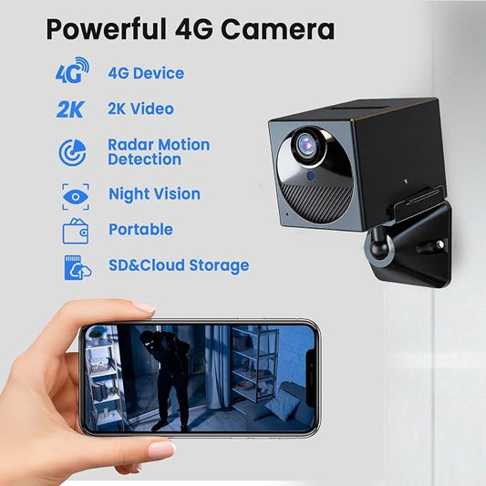 4G LTE Security Camera No WiFi Needed, Cellular Indoor Camera with SIM Card Slot, 2K QHD Wireless Camera, Motion Detection Alerts, Long Battery Life, Portable Camera for Home, Car, Trail Security