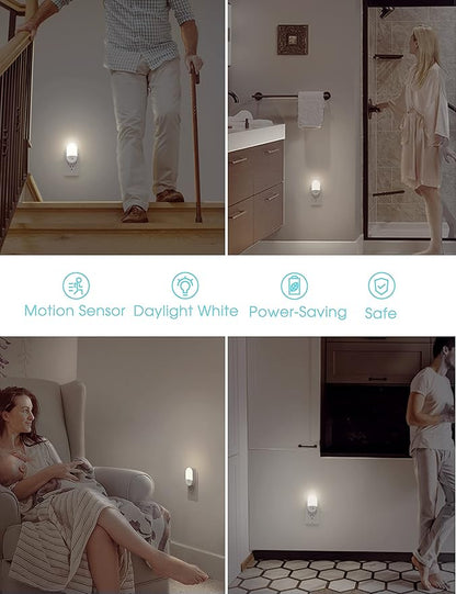 L LOHAS LED Motion Sensor Night Light, [2 Pack] Motion Activated Night Light, Daylight White, Adjustable Brightness, Motion Sensor Light Indoor Plug in for Nursery, Kids, Bedroom, Bathroom Nightlight