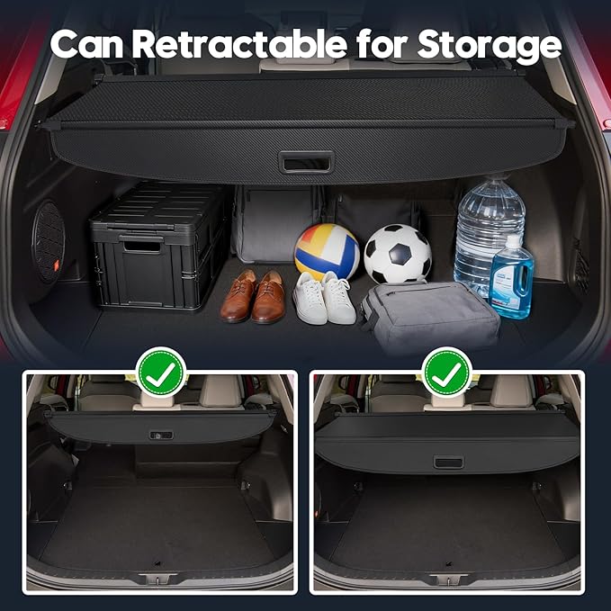 Powerty Retractable Cargo Cover for Toyota RAV4 2019-2025, Carbon Fiber Trunk Cover for RAV4 Privacy Screen Rear Security Shade for RAV4 Accessories