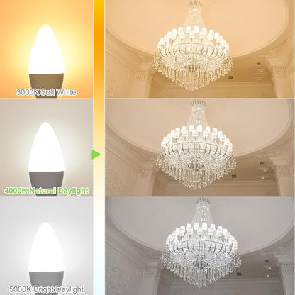 E12 LED Light Bulbs 4000K Natural Daylight, 60W Type B Light Bulb for Chandelier, Small Candelabra Base, B11 Ceiling Fan Light Bulbs, 5W, 500LM, 4 Pack, Non-dimmable