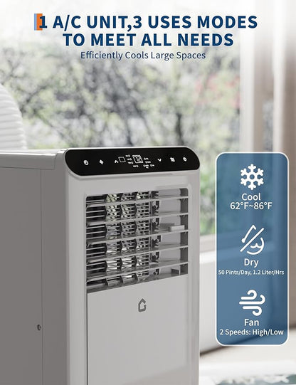 GarveeLife Portable Air Conditioners, 8,000 BTU for Rooms up to 350 Sq.Ft., Smart Compact AC Unit with Cooling, Dehumidifier, Fan, Remote Control and Window Kit, Gray