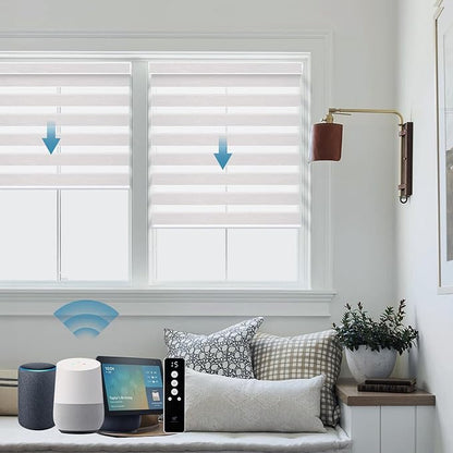 SmartWings Motorized Zebra Shades Work with HomeKit, Alexa, Google Home, 60% Blackout Light Filtering Day Night Sheer Blinds, Privacy Light Control, for Home/Office, Customized, Ivory