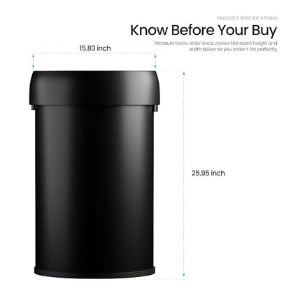 Home Zone Living 16 Gallon Commercial Trash Can with Removable Open Top Lid