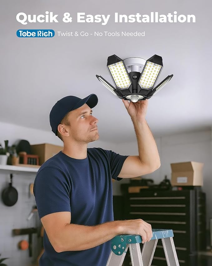 toberich 2 Pack Motion Sensor Garage Light 20000LM - 3 Mode Switch, 6500K Daylight Motion-Activated LED Shop Light Bay Lighting for Garage, Workshop, Utility Room, Basement