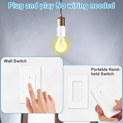 Remote Control E26 E27 Light Bulb Socket Adapter,GreenCyle Wireless Light Switch and 4 Standard Medium Base Lamp Socket Extender 2.3"(5.8cm),Screw-in,Max 500W,No Wiring Needed,500ft RF Range,for Lamp