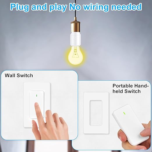 Remote Control E26 E27 Light Bulb Socket Adapter 2 Set,GreenCyle 2PCS Wireless Light Switch and 2Standard Medium Base Lamp Socket Extender 2.3"(5.8cm),Screw-in,Max 500W,No Wiring Needed,500ft Range