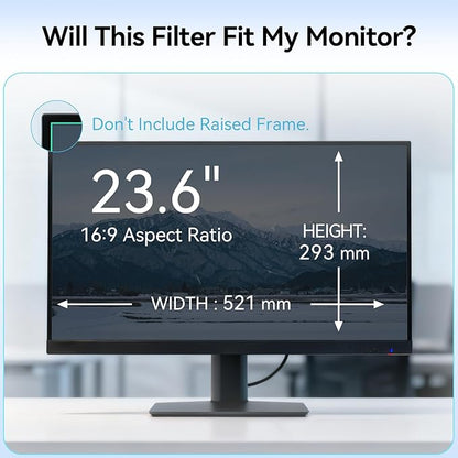 [2-Pack] 23.6 Inch Anti Blue Light Screen Protector Compatible with Lenovo Hp Dell Acer Asus Samsung etc Monitor 16:9 Aspect, Removable Anti Glare Filter Uv Blocker Shield Eye Protection Film Laptop