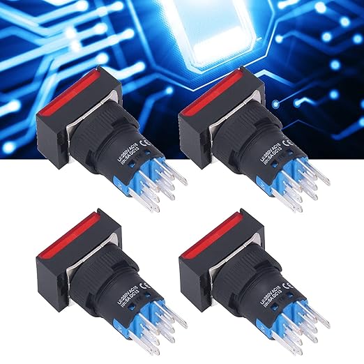 25Pcs Micro Squares Push Button Switch 16mm 12V Self Locking with Light ABS Brass for Automation Equipment DIY Electrical Installation (Red)