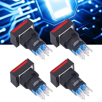 25Pcs Micro Squares Push Button Switch 16mm 12V Self Locking with Light ABS Brass for Automation Equipment DIY Electrical Installation (Red)