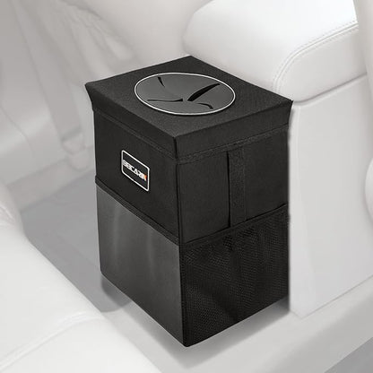 Beicarin Car Trash Can with Lid - Car Trash Bag Hanging with Storage Pockets Collapsible and Portable Car Garbage Bin, Leak-Proof Car Organizer, 1.82 Gallons Multipurpose Trash Bin for Car