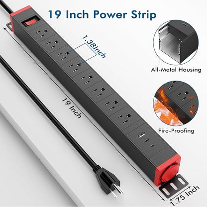360° Rotating Mountable Power Strip with USB Ports, 8 Outlet Surge Protector Power Strips Wall Mount, Metal Heavy Duty Versatile Outlet with 6FT Power Cord,For Home Office Industrial Garage Commercial
