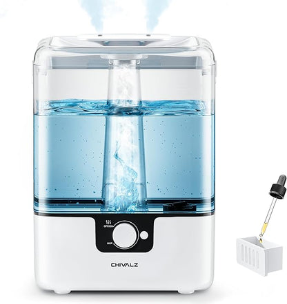 CHIVALZ Humidifiers for Bedroom Large Room, 6L Cool Mist Top Fill Humidifier with Essential Oil Diffuser, 26dB Quiet Ultrasonic Humidifier for Baby Nursery Plants, 50H Runtime Night Light 1 Pack White