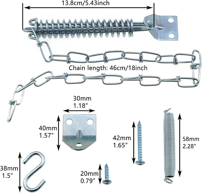1 Set of Spring Loaded Screen Door Chain Set Silver Windproof Door Chain Heavy Duty Storm Door Hardware Suitable for Wooden Door Aluminium Door Composite Door
