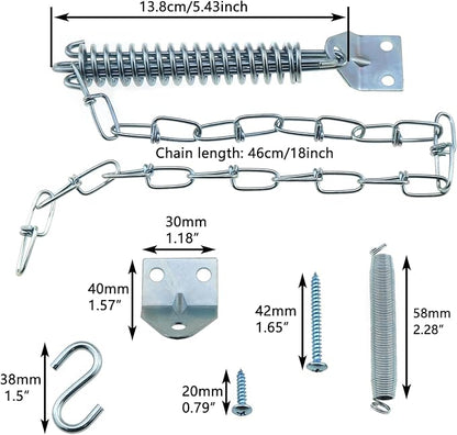 1 Set of Spring Loaded Screen Door Chain Set Silver Windproof Door Chain Heavy Duty Storm Door Hardware Suitable for Wooden Door Aluminium Door Composite Door