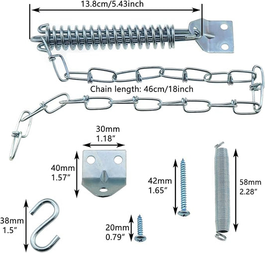 1 Set of Spring Loaded Screen Door Chain Set Silver Windproof Door Chain Heavy Duty Storm Door Hardware Suitable for Wooden Door Aluminium Door Composite Door