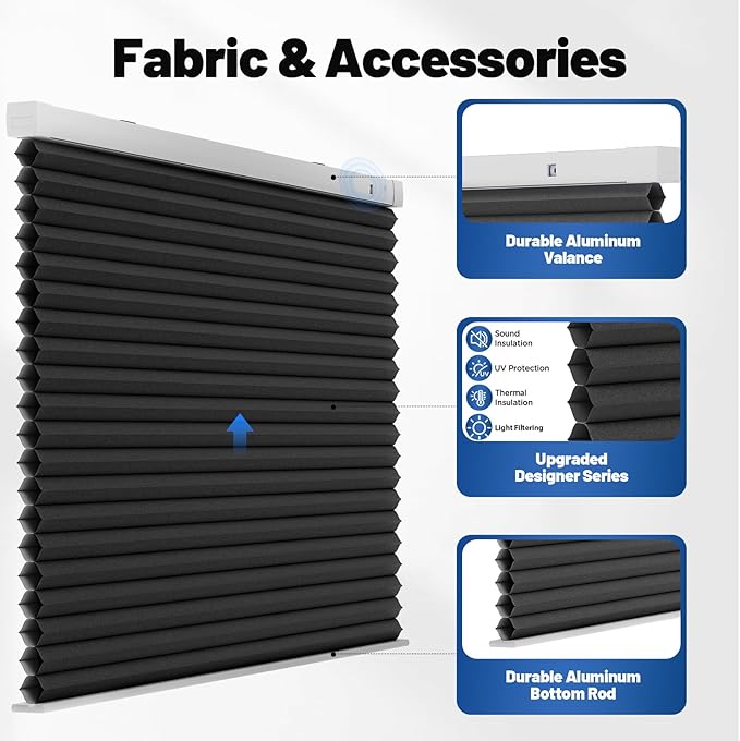 Motorized Cellular Shades with Remote, Smart Cellular Shades Compatible with Apple HomeKit, Alexa & Google Home, Honeycomb Window Blinds for Indoor Windows, Light Filtering Onyx Black