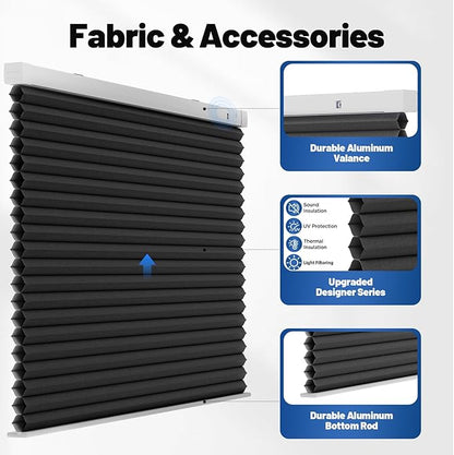Motorized Cellular Shades with Remote, Smart Cellular Shades Compatible with Apple HomeKit, Alexa & Google Home, Honeycomb Window Blinds for Indoor Windows, Light Filtering Onyx Black