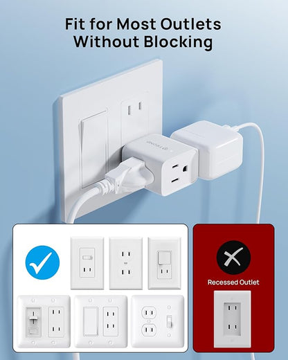 TROND 2 Prong to 3 Prong Outlet Adapter, Multi Plug Wall Outlet Extender, 3 Way Plug Splitter, Horizontal Wall Expander for Non-grounded Socket for Old Home Office Hotel Cruise Travel, 2 Pack, White