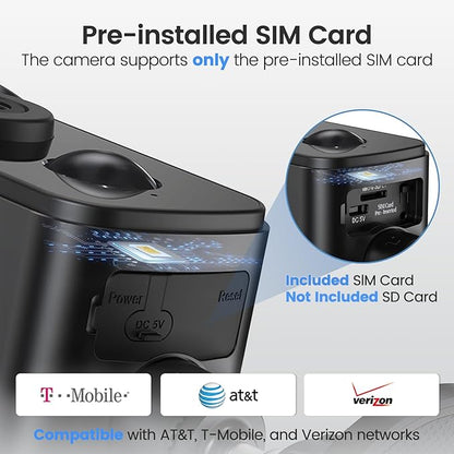 Cellular Security Camera Wireless Outdoor, No WiFi Need, Battery & Solar Powered, Magnetic, Free Human Detection, Free 7-Day Cloud/SD, Night Vison, Siren, 2-Way, IP65 Talk, 2K
