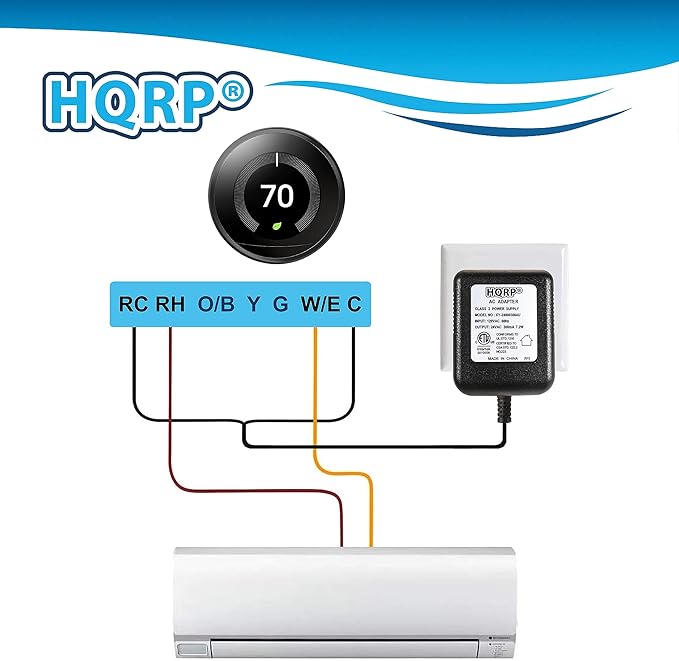HQRP 24V AC Adapter Transformer Compatible with Ecobee Google Nest Honeywell Emerson Ecobee4 Smart WiFi Thermostat, Wyze Ring Blink Video Doorbell C-Wire, 25ft Cable, ETL Listed