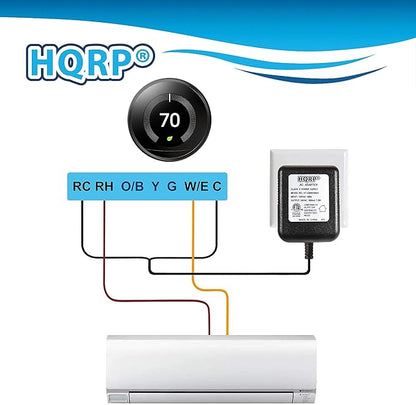 HQRP 24V AC Adapter Transformer Compatible with Ecobee Google Nest Honeywell Emerson Ecobee4 Smart WiFi Thermostat, Wyze Ring Blink Video Doorbell C-Wire, 25ft Cable, ETL Listed