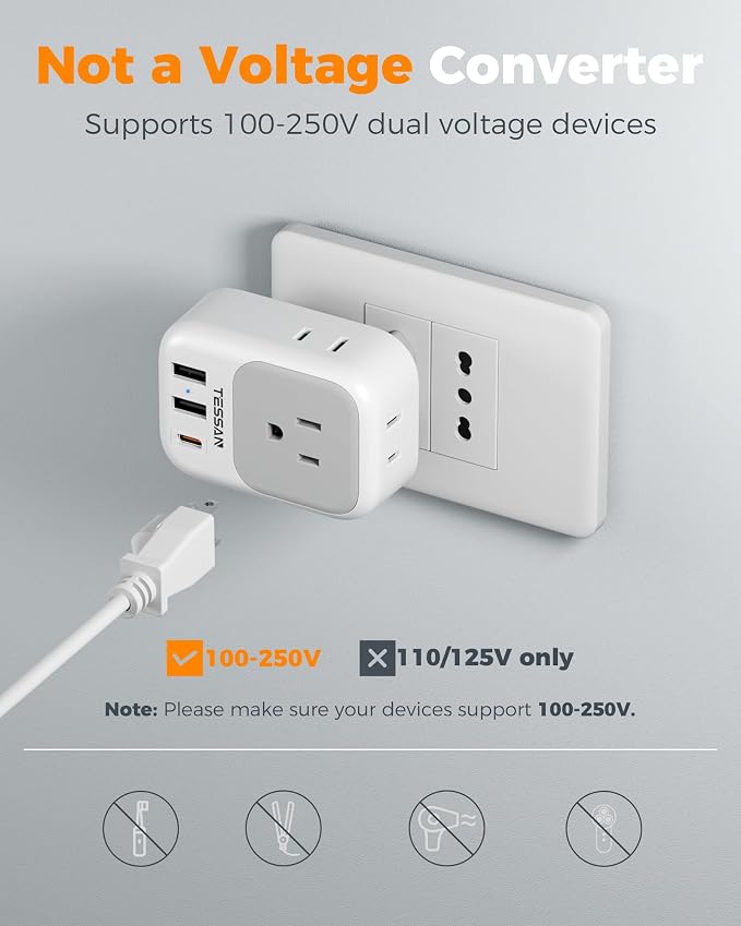 TESSAN Italy Travel Plug Adapter, Type L Plug 2 Pack