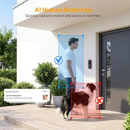 Video Doorbell Camera, Wireless Security Camera, 1080p, Battery Powered, AI Motion Detection, Night Vision, Two-Way Audio, Cloud Storage, 2.4 GWi-Fi, for Visitor, Baby Monitor