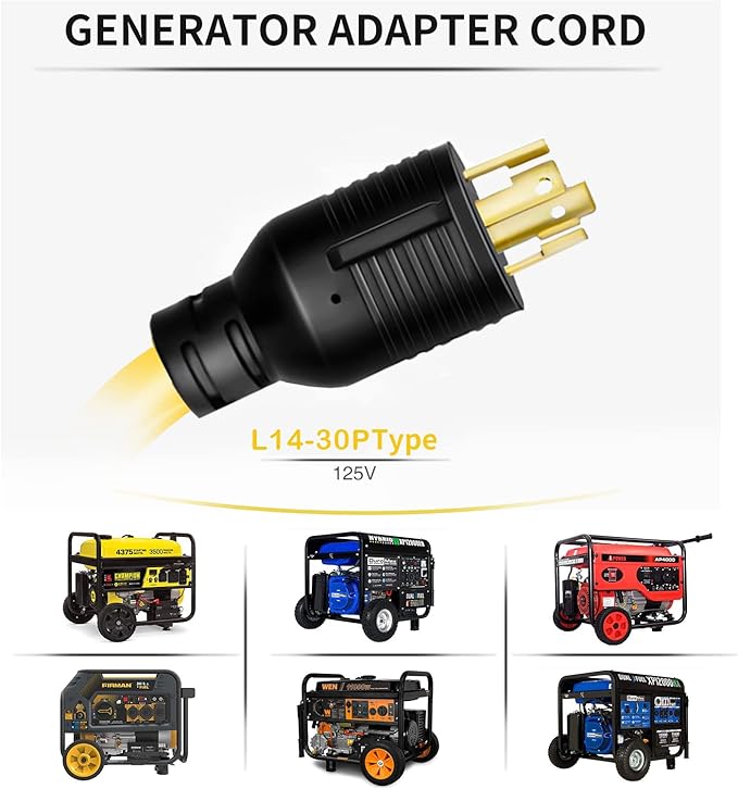 30 Amp to 110 Generator Adapter L14-30P to 4X 5-20R Household Outlet 1.5 FT
