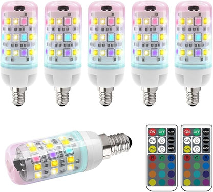 XRise E12 Color Changing Bulb with Remote Control, Dimmable 12 Colors+3000K+6000K, 2W LED E12 Candelabra Bulb 20W Incandescent Replacement, Memory Function, No Flicker, for Mooding Lighting, 6PACK