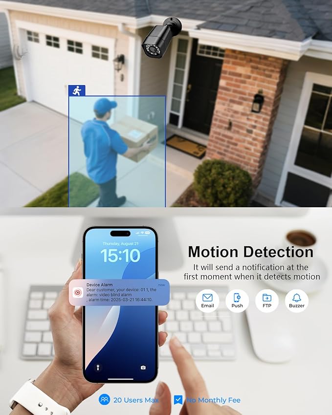 8CH 1080P Wired Security Camera System, AIWIXEN 8 x Surveillance Security Cameras Outdoor Home with Human Vehicle Detection, CCTV DVR with 512GB HDD, Remote Access, IP68 Waterproof, 24-7 Recording