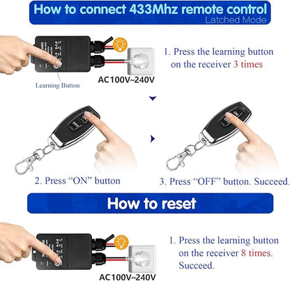 DieseRC Waterproof Wireless Remote Control Radio Control Switch AC 110V/120V/240V 30A Relay Receiver for Wet Location Outdoor Yard Area Light Water Pump Farm Irrigation Roof Garden Street Warehouse