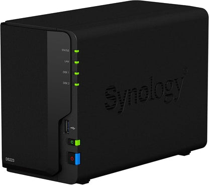 Synology DS223 Home & Office Backup Hub - Centralize Files, Protect Data & Monitor Property (2-Bay Diskless NAS)