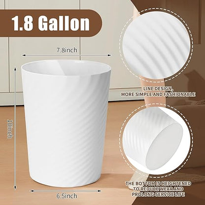 Trash Can - Small Waste basketbin - 1.8 Gallon- for Office,Home,Bathroom,Kitchen - White