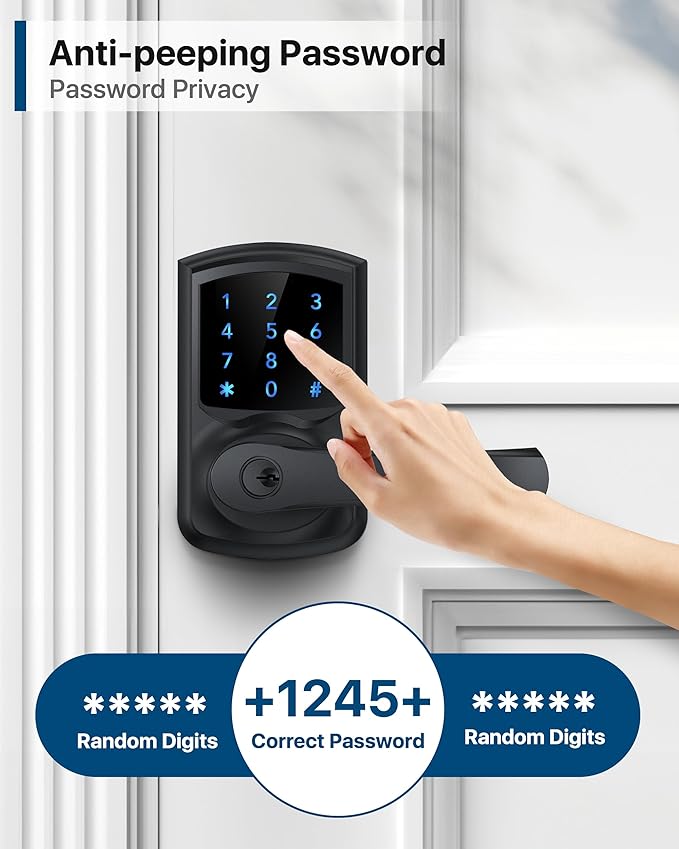 Hidalife Keyless Entry Door Lock, Smart Locks for Front Door, Keypad Door Knob with Handle, Touchscreen, One-Touch Toggle for Passage Mode, Matte Black