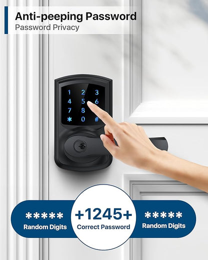 Hidalife Keyless Entry Door Lock, Smart Locks for Front Door, Keypad Door Knob with Handle, Touchscreen, One-Touch Toggle for Passage Mode, Matte Black