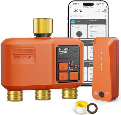 WiFi Sprinkler Timer 3 Zone, Smart Water Timer with Brass Inlet & Outlet