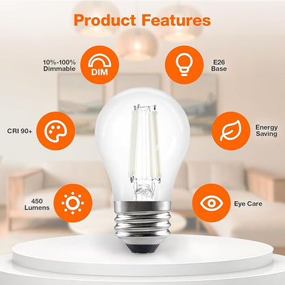 Sylvania LED White Filament Refrigerator Light Bulb, Daylight 5000K, A15 Fridge Light Bulb, Appliance Bulb for Ceiling Fan Light Bulbs, 40W, Dimmable, 450 LMS, Medium Base, Daylight - 2 Pack (42249)