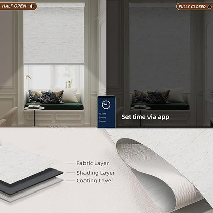 Motorized Blinds Roller Shade with Remote: Canisteo Automatic Smart Blind for Windows 100% Blackout, Electric Blinds Compatible with Alexa/Google Home/Apple Homekit, Customized Size, Linen White