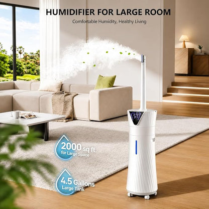 17L Humidifiers for Bedroom Large Room – Ultra Quiet (35dB), 56H Runtime, Smart App & Remote, Auto Humidistat, Top Fill Cool Mist Humidifier, Aroma Diffuser, Auto Shut-Off – Whole House