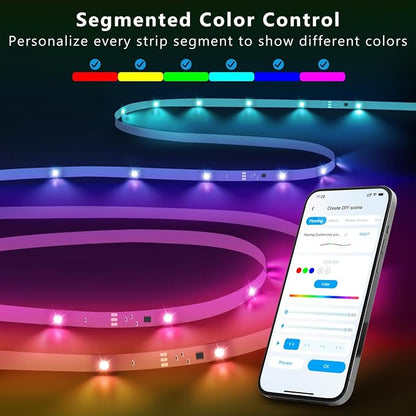 DAYBETTER Smart IC LED Strip Lights, BGRIC LED Lights for Bedroom 65.6FT, DIY Multiple Colors on One Line, App Control Color Changing Strip Lighting Music Sync Home Decor(1 Roll)