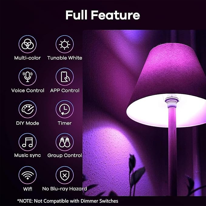 Linkind Matter Smart Light Bulbs 4 Pack Bundle with 3 Pack, Work with Apple Home, Siri, Alexa, Google Home, SmartThings