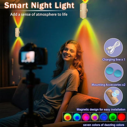 LED Wireless Wall Sconce with 7 Colors Changing, Motion Sensor Light Indoor, 1500mAh Rechargeable Battery Operated Wall Sconces for Bedroom Bedside Hallway Courtyard Doorway (Wood-Colored)